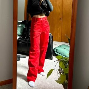 ZARA red wide leg cargos (worn once)